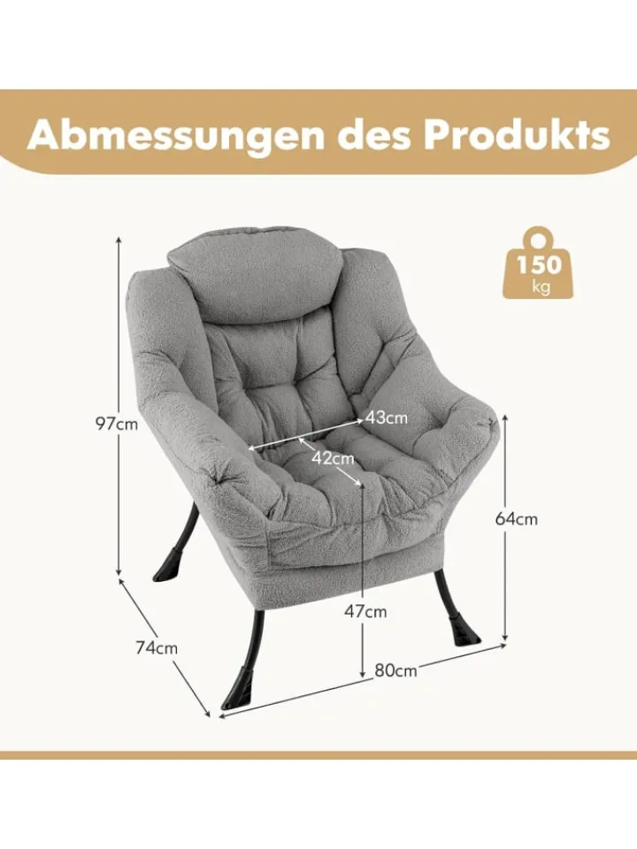 COSTWAY Sitzmöbel<Relaxsessel gepolstert in Grau