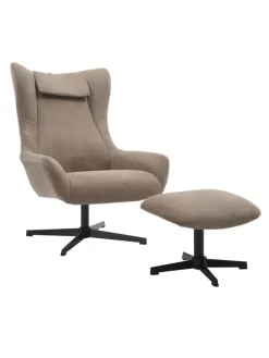 SalesFever Möbel-Sets<Relaxsessel und Hocker mit Drehfunktion Metallgestell und Cord-Optik in Braun