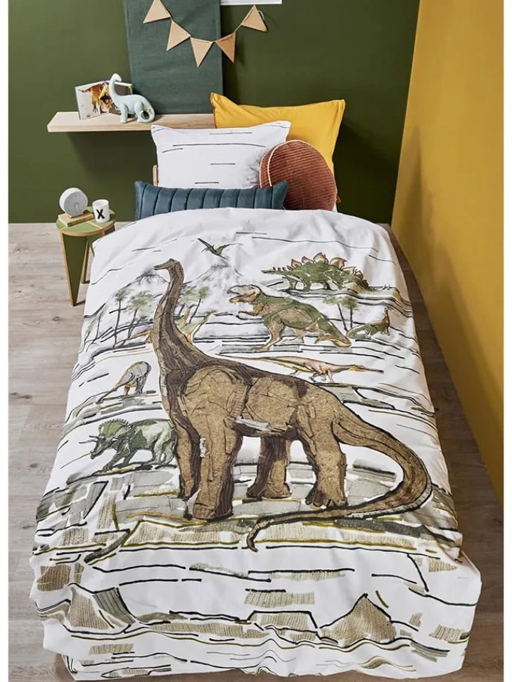 Hanneke de Jager Kindermöbel<Renforcé-Bettwäsche-Set "Dinosaurs" in Weiß/ Beige