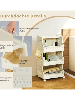 COSTWAY Regale & Schränke<Rollwagen faltbar 44,5 x 30 x 74,5 cm in Beige