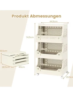 COSTWAY Regale & Schränke<Rollwagen faltbar 44,5 x 30 x 74,5 cm in Beige