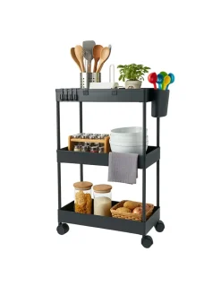 relaxdays Weitere Haushaltshelfer<Rollwagen in Schwarz - (B)40 x (H)62,5 x (T)22 cm