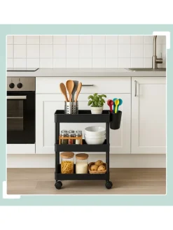 relaxdays Weitere Haushaltshelfer<Rollwagen in Schwarz - (B)40 x (H)62,5 x (T)22 cm