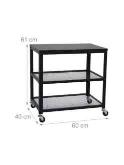 relaxdays Tische<Rollwagen in Schwarz - (B)60 x (H)61 x (T)40 cm