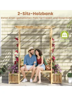 COSTWAY Pflanzen & Zubehör<Rosenbogen mit Bank in Hellbraun