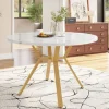 ABRIHOME Tische<Runder Esstisch in Gold mit Marmorplatte Durchmesser 100 cm