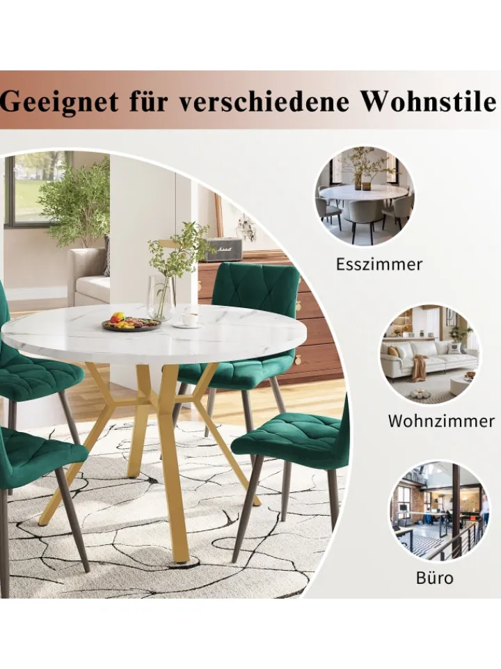 ABRIHOME Tische<Runder Esstisch in Gold mit Marmorplatte Durchmesser 100 cm