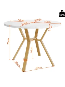 ABRIHOME Tische<Runder Esstisch in Gold mit Marmorplatte Durchmesser 100 cm