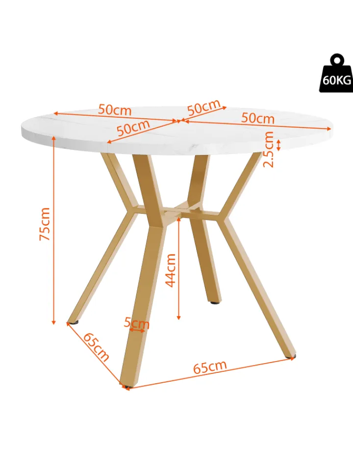 ABRIHOME Tische<Runder Esstisch in Gold mit Marmorplatte Durchmesser 100 cm