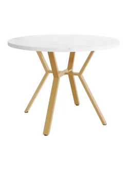 ABRIHOME Tische<Runder Esstisch in Gold mit Marmorplatte Durchmesser 100 cm