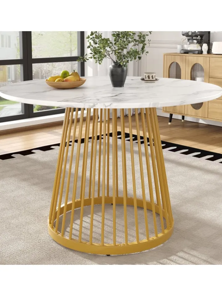 ABRIHOME Tische<Runder Esstisch in Gold 80x80x76 cm mit Metallbeinen