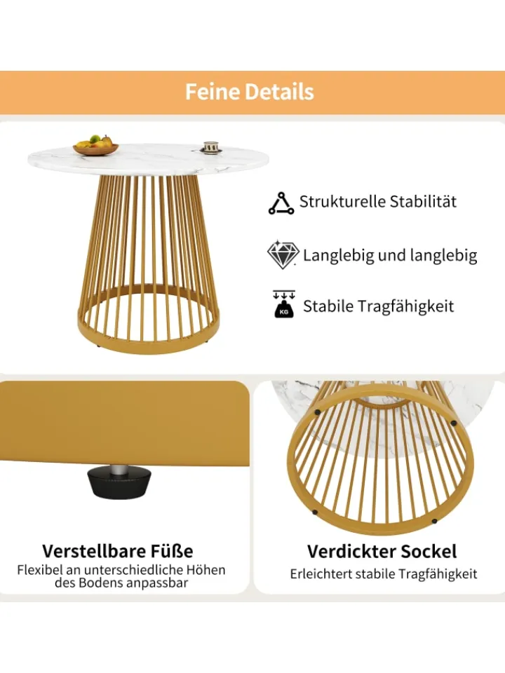 ABRIHOME Tische<Runder Esstisch in Gold 80x80x76 cm mit Metallbeinen