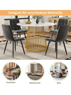 ABRIHOME Tische<Runder Esstisch in Gold 80x80x76 cm mit Metallbeinen
