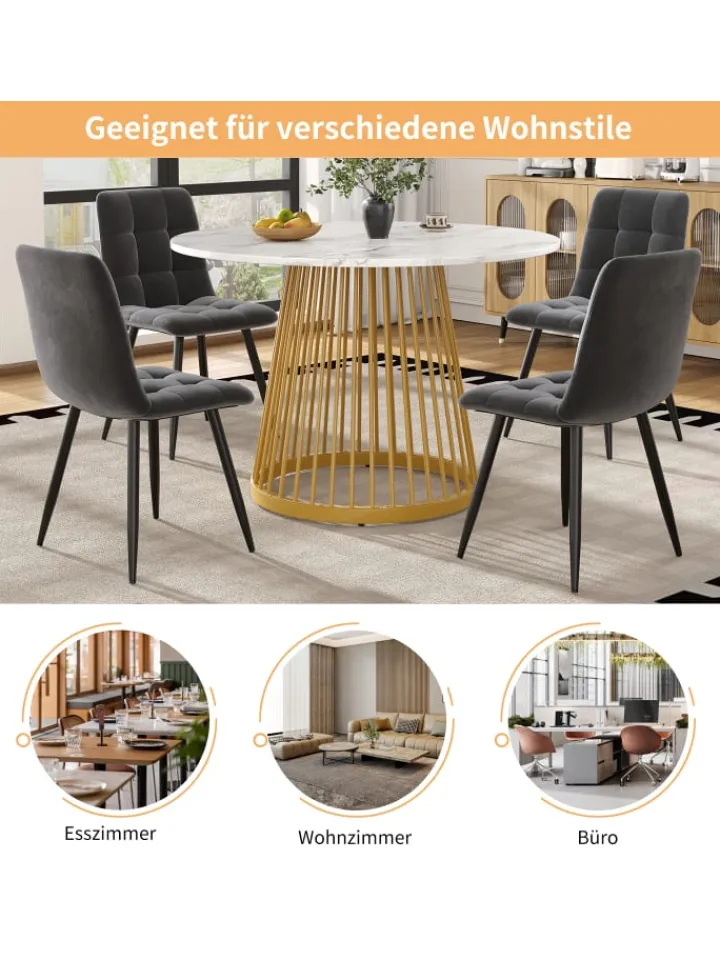 ABRIHOME Tische<Runder Esstisch in Gold 80x80x76 cm mit Metallbeinen