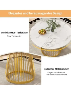 ABRIHOME Tische<Runder Esstisch in Gold 80x80x76 cm mit Metallbeinen