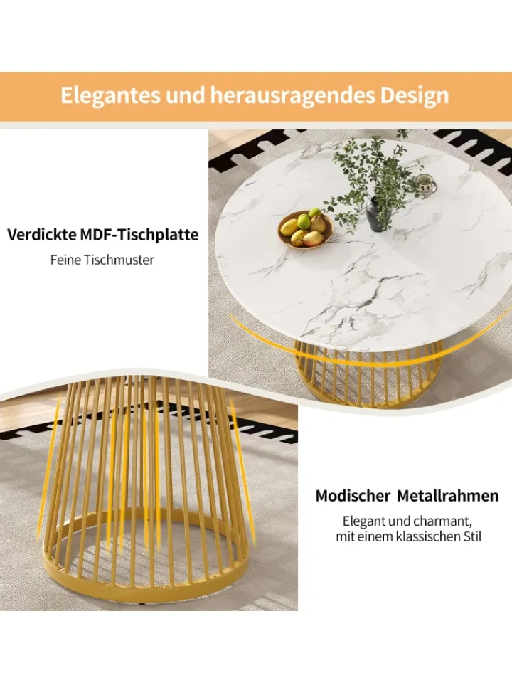 ABRIHOME Tische<Runder Esstisch in Gold 80x80x76 cm mit Metallbeinen