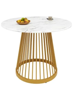 ABRIHOME Tische<Runder Esstisch in Gold 80x80x76 cm mit Metallbeinen