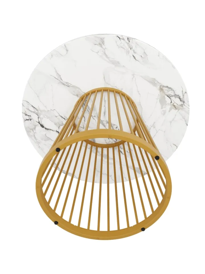 ABRIHOME Tische<Runder Esstisch in Gold 80x80x76 cm mit Metallbeinen