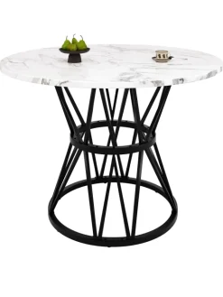 ABRIHOME Tische<Runder Esstisch in Schwarz Marmor mit Metallbeinen 100x100x76 cm