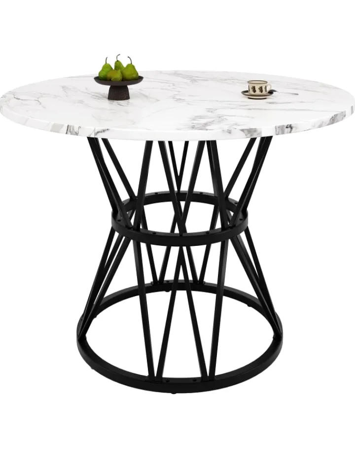 ABRIHOME Tische<Runder Esstisch in Schwarz Marmor mit Metallbeinen 100x100x76 cm
