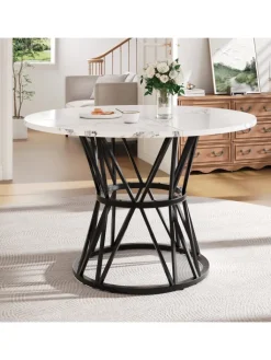 ABRIHOME Tische<Runder Esstisch in Schwarz Marmor mit Metallbeinen 100x100x76 cm