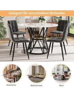 ABRIHOME Tische<Runder Esstisch in Schwarz Marmor mit Metallbeinen 100x100x76 cm
