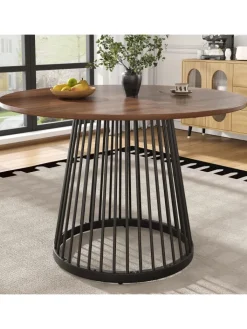 ABRIHOME Tische<Runder Esstisch in Schwarz 80x80x76 cm mit Metallbeinen