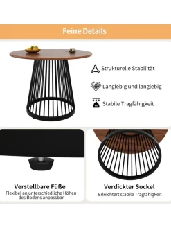 ABRIHOME Tische<Runder Esstisch in Schwarz 80x80x76 cm mit Metallbeinen