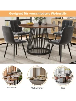 ABRIHOME Tische<Runder Esstisch in Schwarz 80x80x76 cm mit Metallbeinen