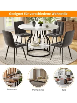 ABRIHOME Tische<Runder Esstisch in Schwarz 80x80x76 cm mit kleiner Ablageplatte