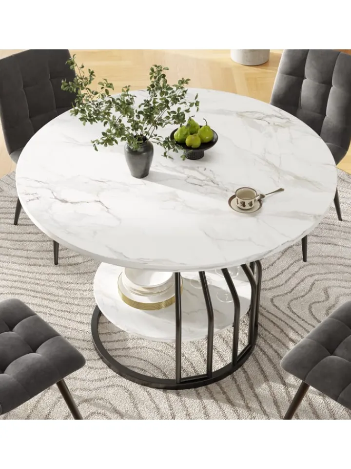 ABRIHOME Tische<Runder Esstisch in Schwarz 80x80x76 cm mit kleiner Ablageplatte