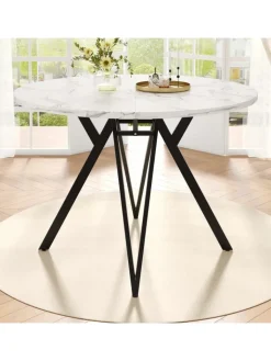 ABRIHOME Tische<Runder Esstisch mit Marmoroptik und Metallbeinen in Schwarz