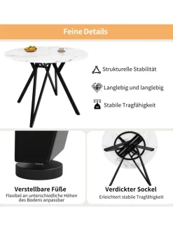 ABRIHOME Tische<Runder Esstisch mit Marmoroptik und Metallbeinen in Schwarz