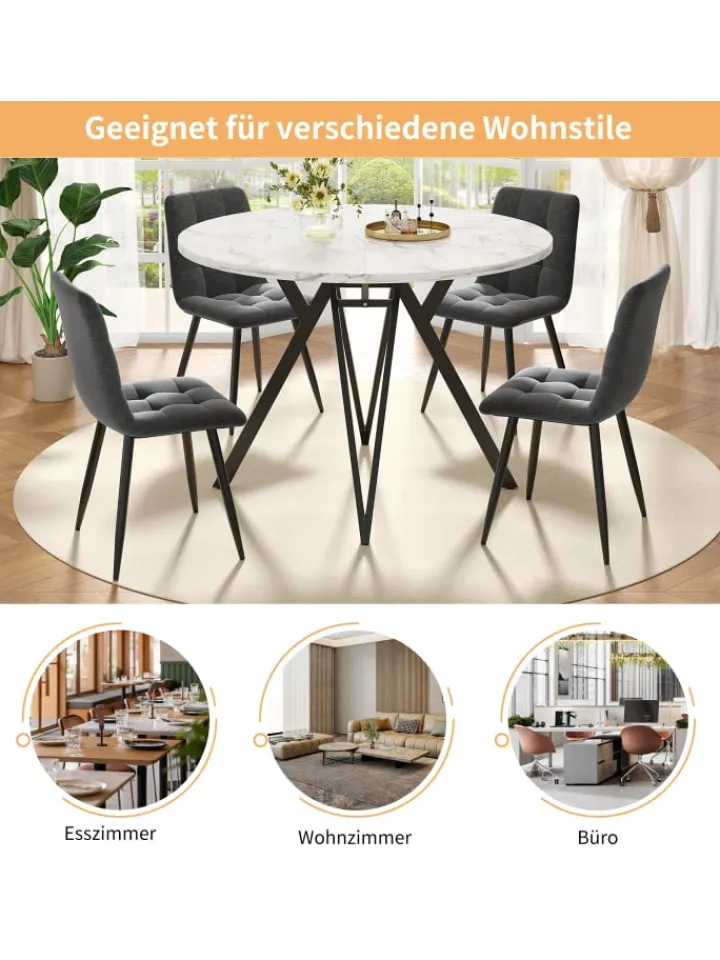 ABRIHOME Tische<Runder Esstisch mit Marmoroptik und Metallbeinen in Schwarz