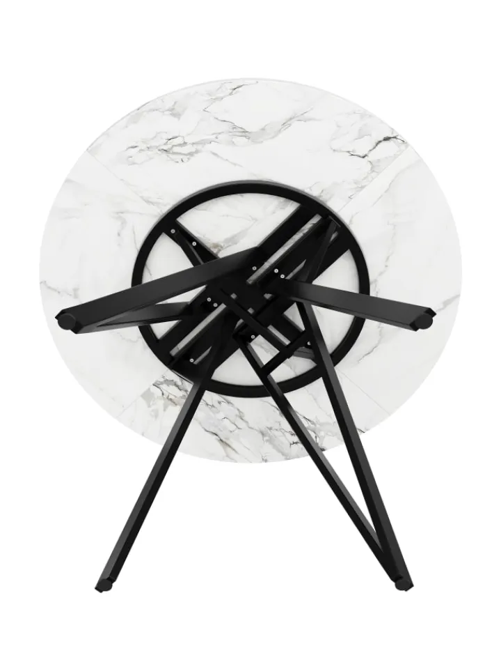 ABRIHOME Tische<Runder Esstisch mit Marmoroptik und Metallbeinen in Schwarz