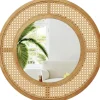 COSTWAY Spiegel<Runder Wandspiegel Rattan in Hellbraun