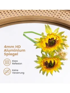 COSTWAY Spiegel<Runder Wandspiegel Rattan in Hellbraun