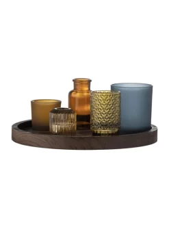 Bloomingville Kerzen, Vasen & Mehr<Sanga Tablett mit Teelichthaltern aus rund in braun