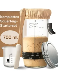 Praknu Koch- & Backutensilien<Sauerteig Starter Set aus Glas (700 ml) Komplett-Set mit Anleitung