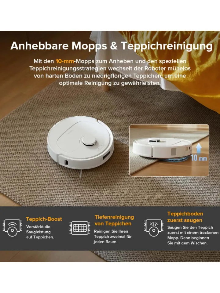 Roborock Staubsauger<Saugroboter QV 35A in Weiß, mit Wischfunktion&Hebarem Wischmopp, 8000Pa