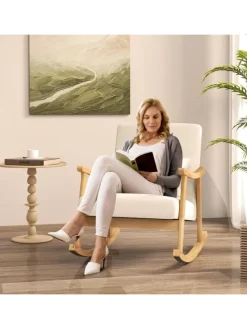 COSTWAY Sitzmöbel<Schaukelstuhl aus Holz in Beige