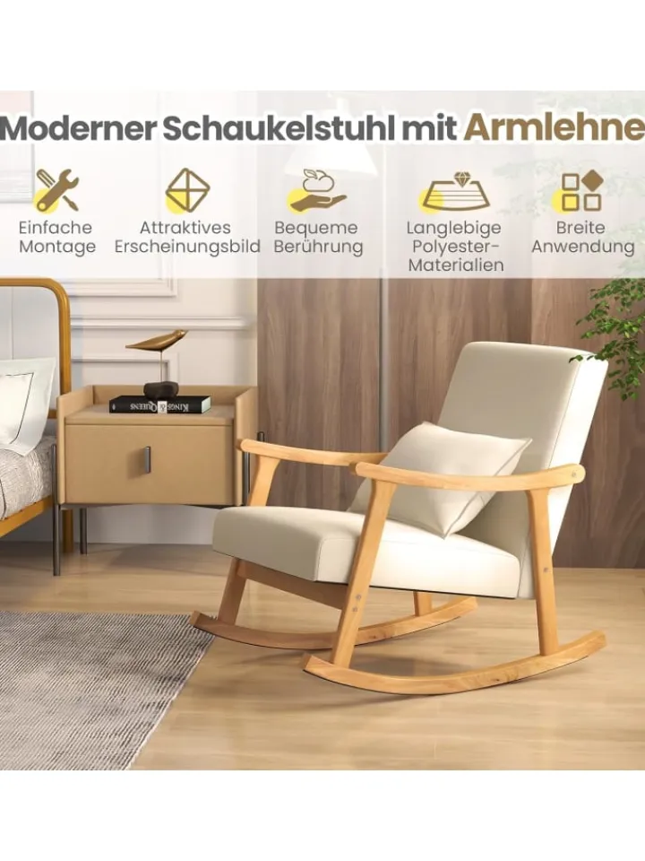 COSTWAY Sitzmöbel<Schaukelstuhl aus Holz in Beige