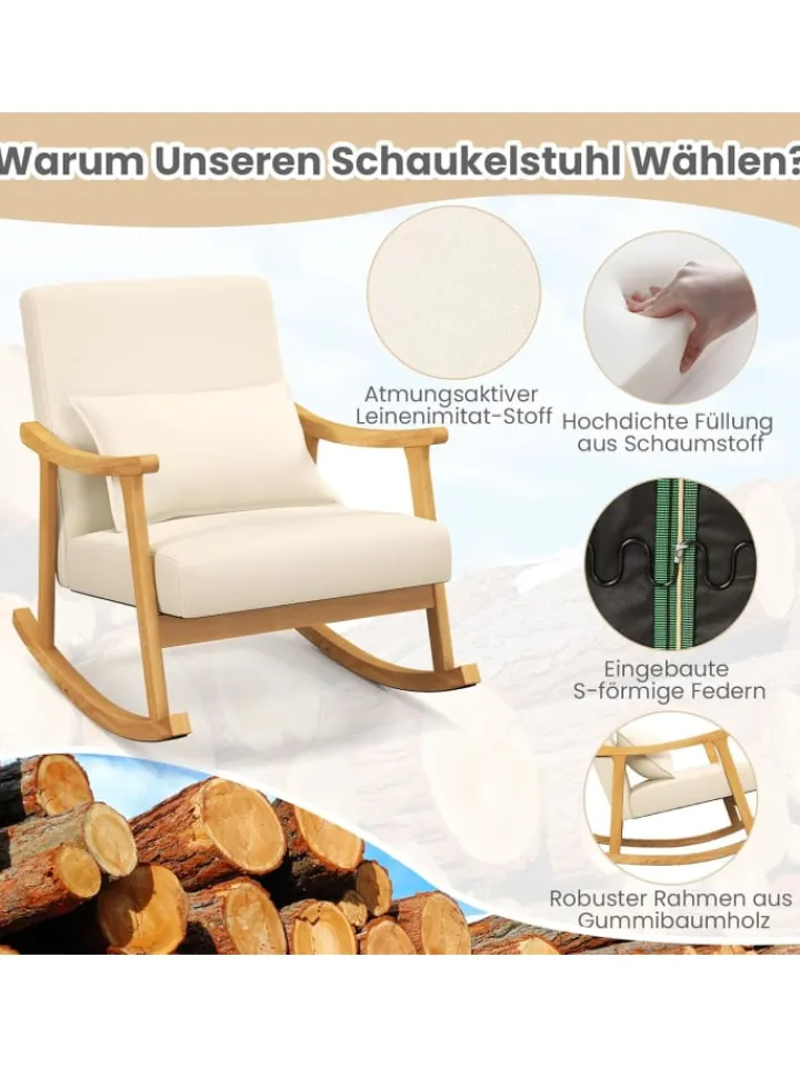 COSTWAY Sitzmöbel<Schaukelstuhl aus Holz in Beige