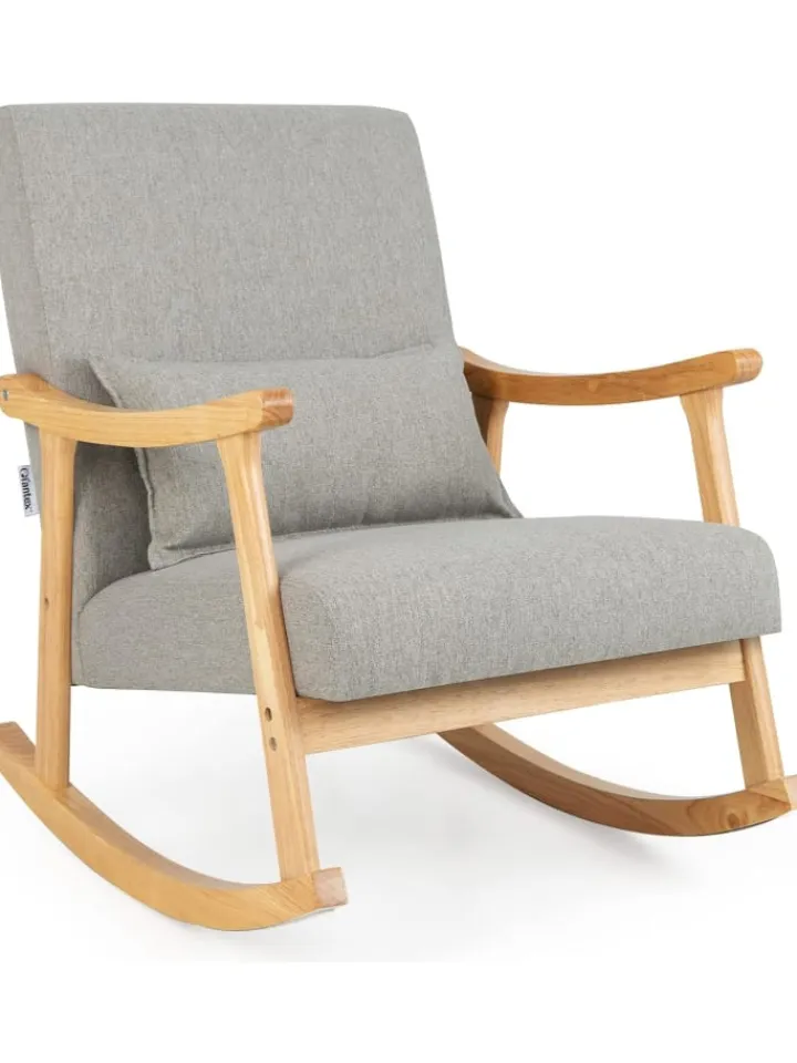 COSTWAY Sitzmöbel<Schaukelstuhl aus Holz in Grau