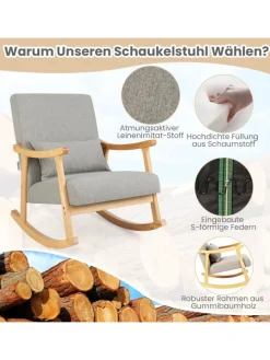 COSTWAY Sitzmöbel<Schaukelstuhl aus Holz in Grau