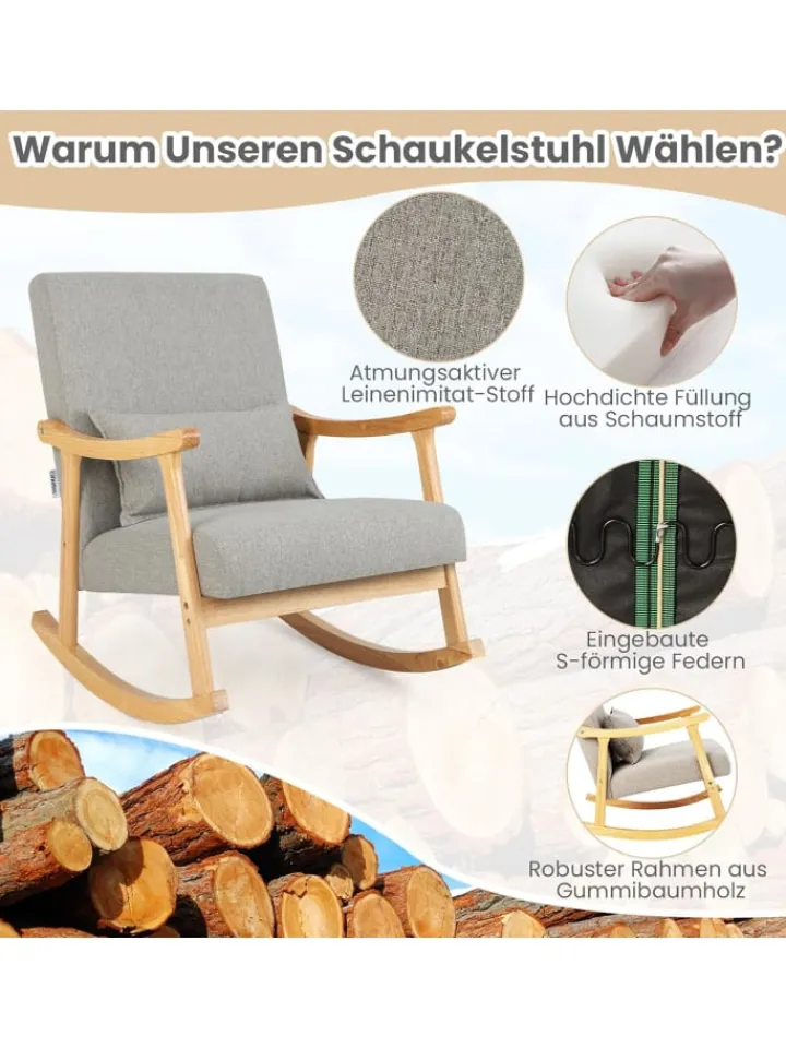 COSTWAY Sitzmöbel<Schaukelstuhl aus Holz in Grau