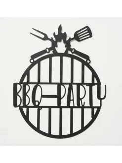 Boltze Wanddekoration<Schild "BBQ" in Schwarz - Ø 33,5 cm