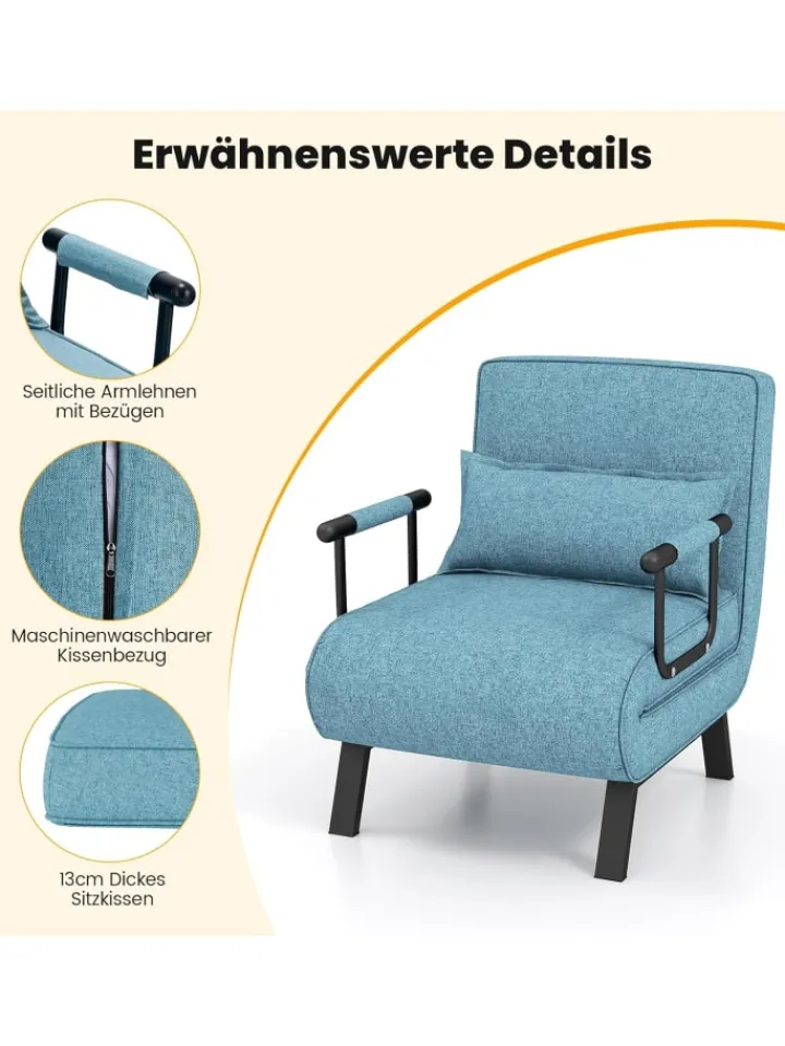 COSTWAY Sitzmöbel<Schlafsessel Klappbar in Türkis