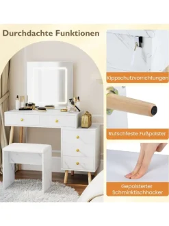COSTWAY Schmuckkästen<Schminktisch mit LED Spiegel in Weiß