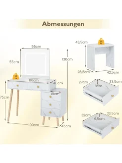 COSTWAY Schmuckkästen<Schminktisch mit LED Spiegel in Weiß